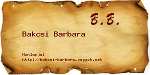 Bakcsi Barbara névjegykártya